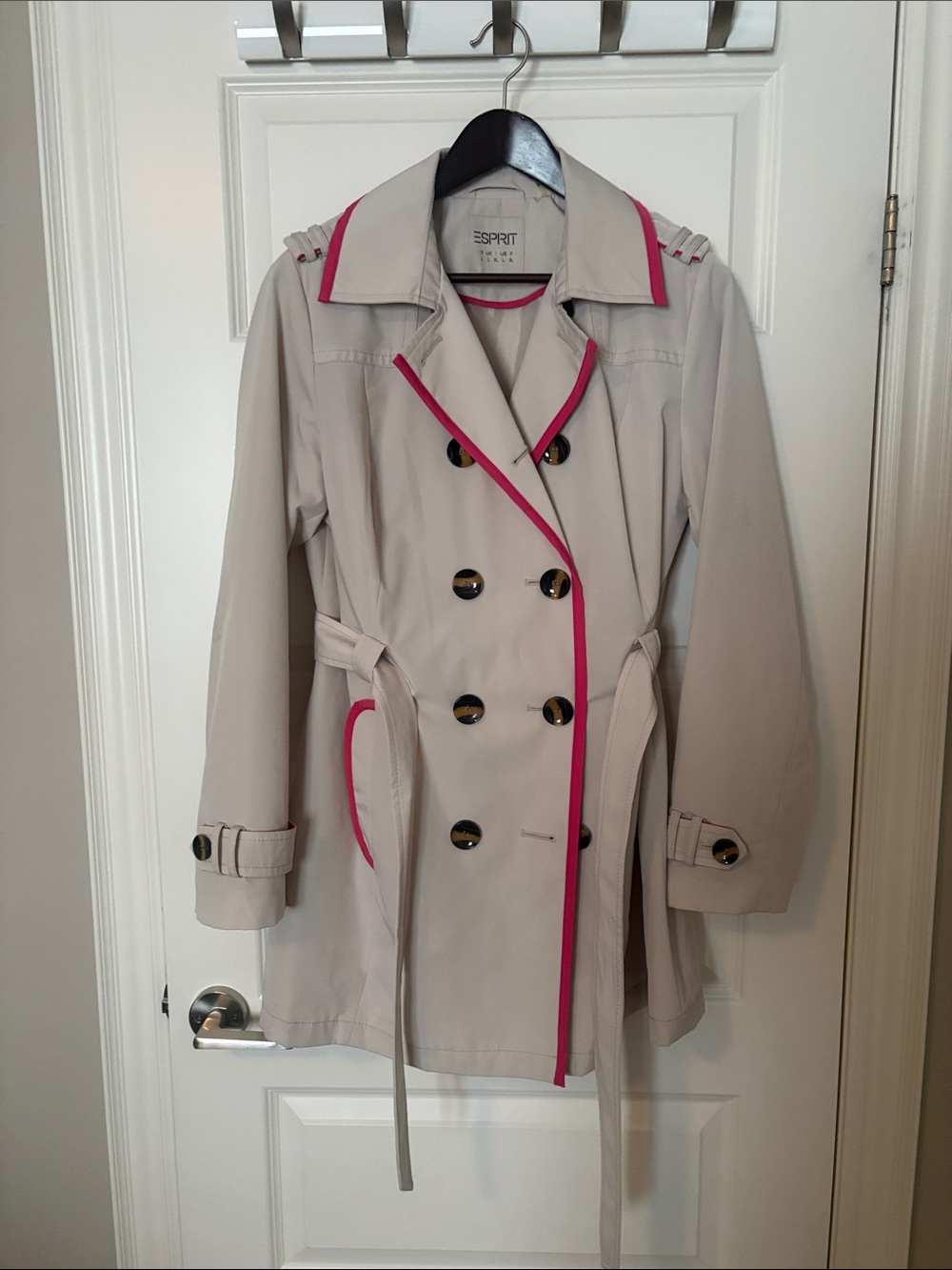 Esprit Beige Spring Trench Coat with Pink Trim